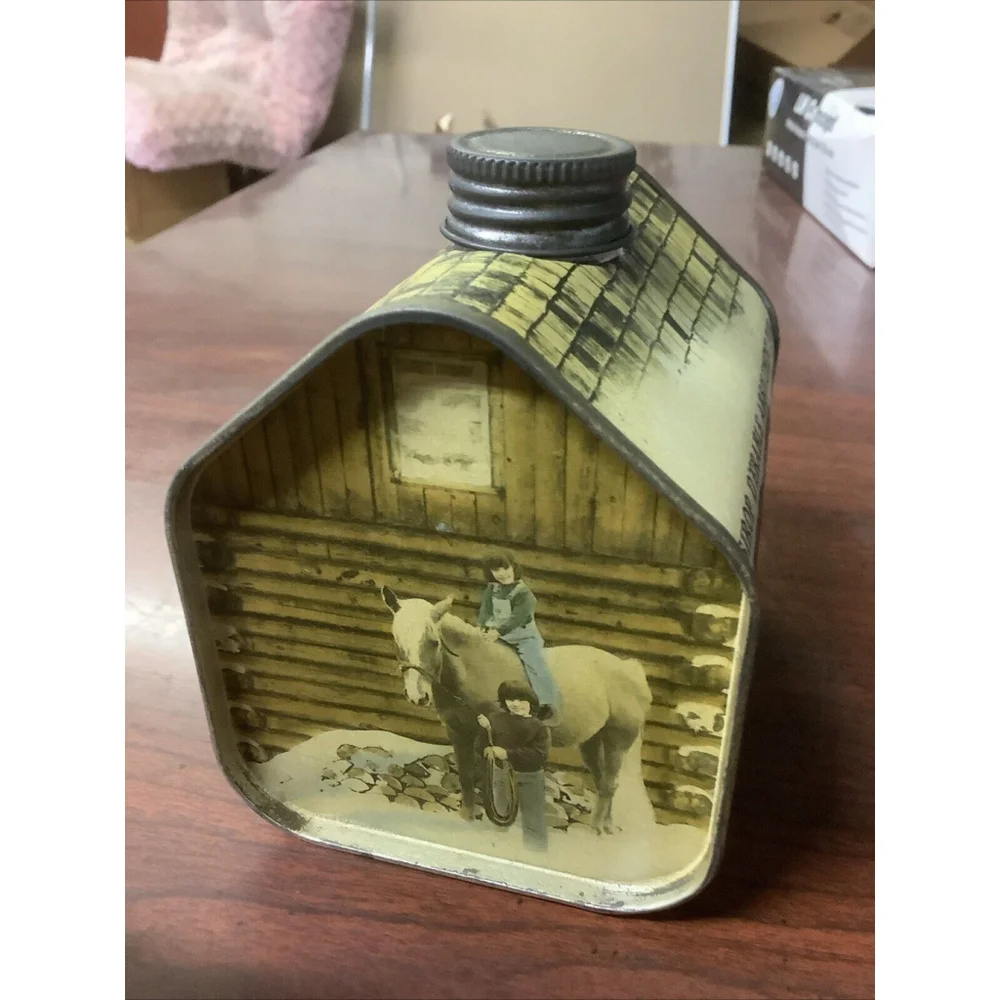 Vintage 1984 Vermont Maple Syrup Log Cabin Metal Empty Tin Container